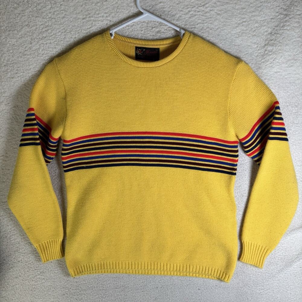 Vintage Jersild Sweater Womens Large Yellow Striped Dupont Orlon Acrylic 50s 60s